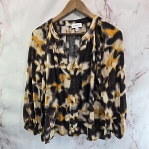 Evereve Shirt Womens Large Brown Blouse Popover Button Long Tie Dye Notch Annika